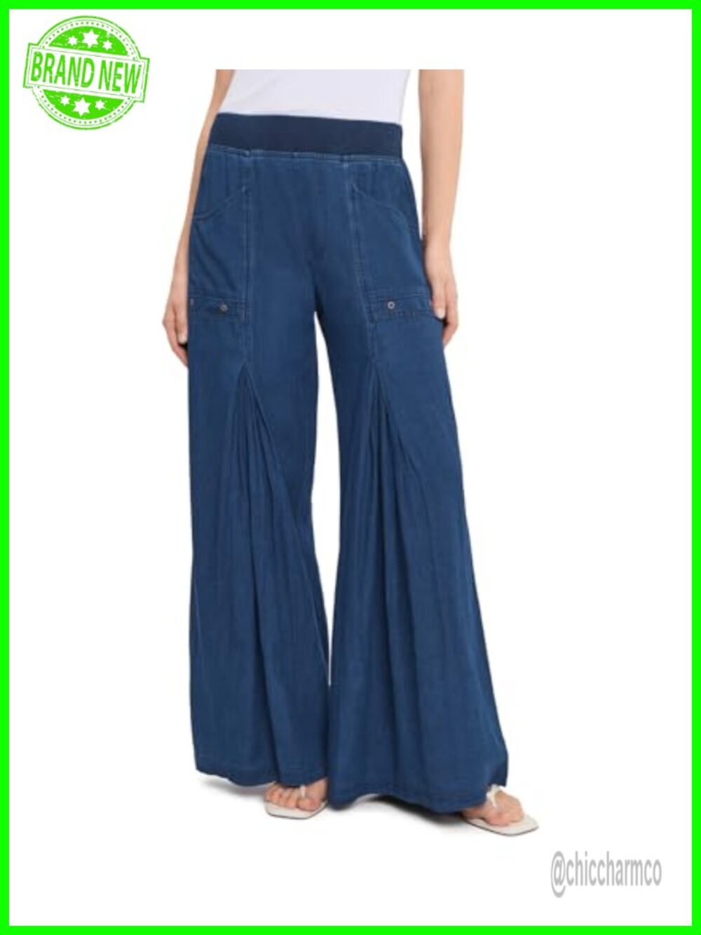Wide Leg Pull-On Pants with Double Inverted Box Pleats - Cotton Linen